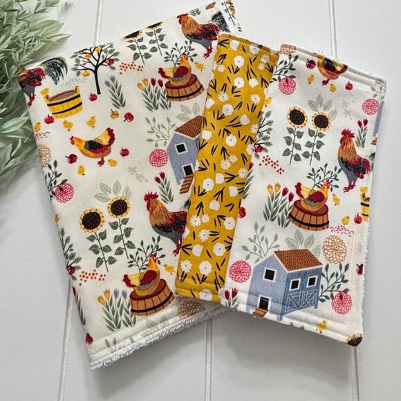 Chicken Rooster Sunflower Farmhouse Dish Drying Mat and Dishcloth Set - Picture 1 of 6